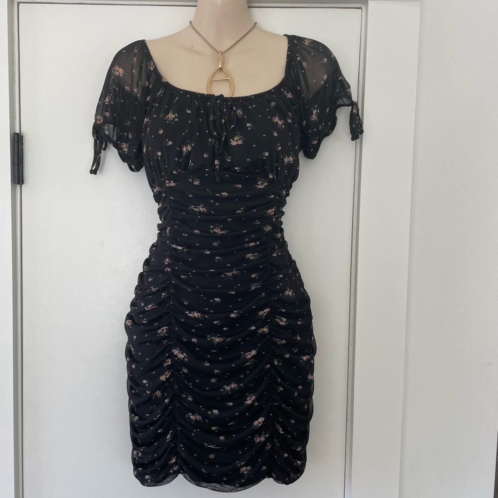 No Comment LA, mini dress, black with pink petals, Large
